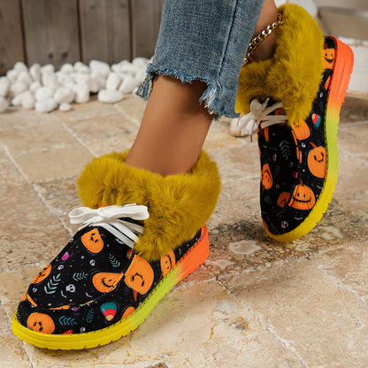 sealbeer - Black Casual Patchwork Frenulum Printing Round Keep Warm Comfortable Out Door Shoes