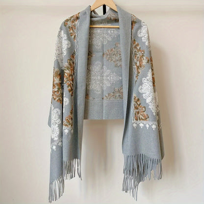 Elegant Embroidered Tassel Scarf For Women - Thick, Warm & Windproof Shawl For Autumn/Winter Travel