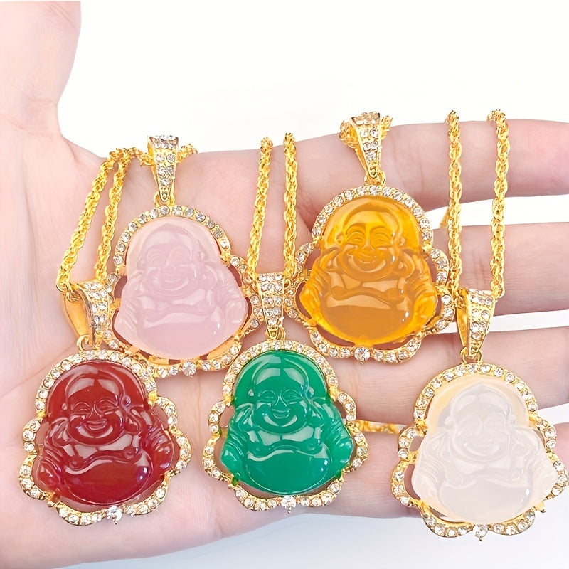 Good Luck Necklace Shiny Rhinestone Decor Buddha Necklace Light Luxury Pendant Necklace For Women Teen Gift