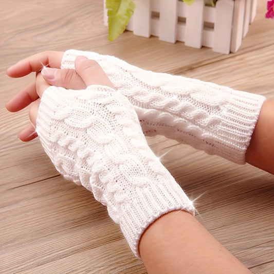 Monochrome Twist Knitted Gloves Short Fingerless Warm Gloves Autumn Winter Coldproof Elastic Gloves