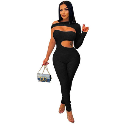 Women's Spring Fashion Bodysuit clubwear halter jumpsuits off shoulder rompers black clothes