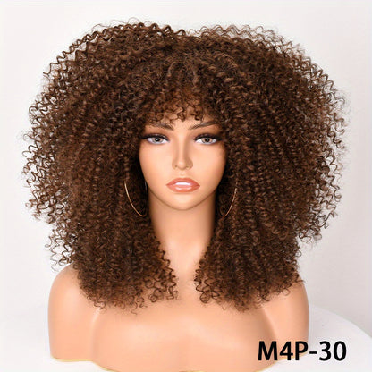 Versatile 16-Inch Afro Kinky Curly Wig | Comfort Fit with Bangs | Unisex, Easy Maintenance for Daily Wear & Cosplay