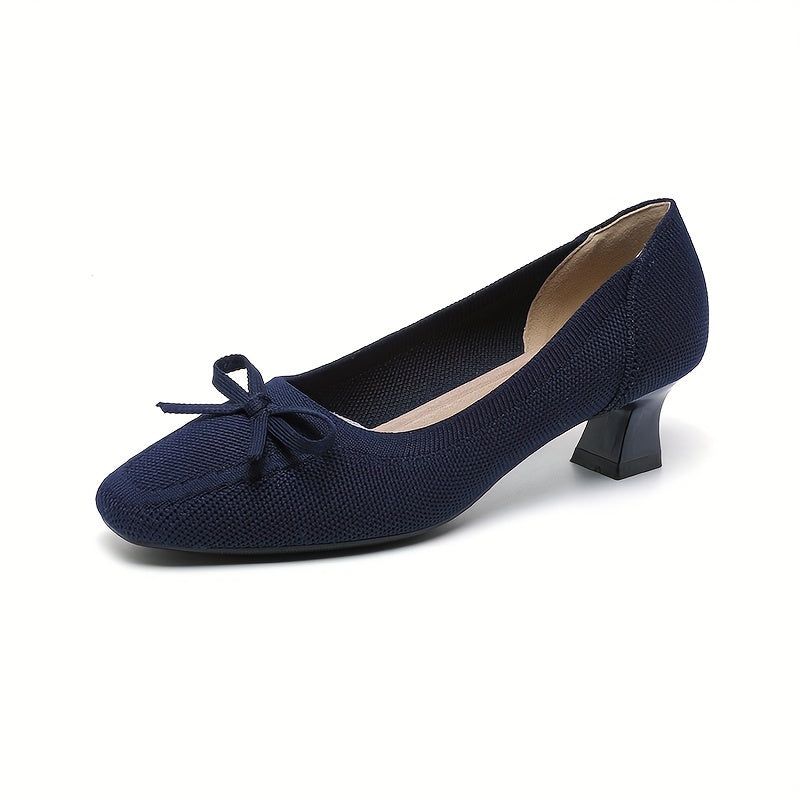 Chic Women's Bowknot Block Heels - Comfort Mid Heel, Square Toe, All-Season Elegance & Versatility