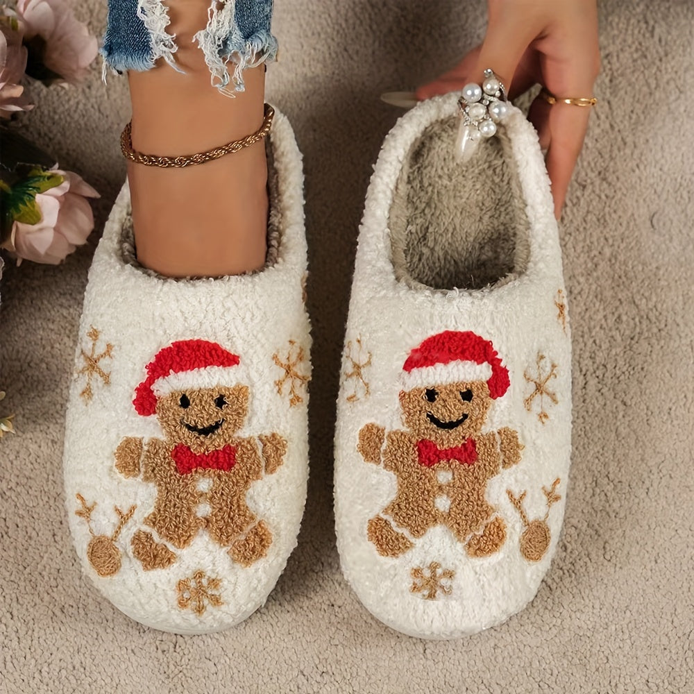 Cute Cartoon Home Warm Slippers, Soft Sole Bedroom Plush Lined Cozy Shoes, Non-slip Floor Mute Christmas Slippers