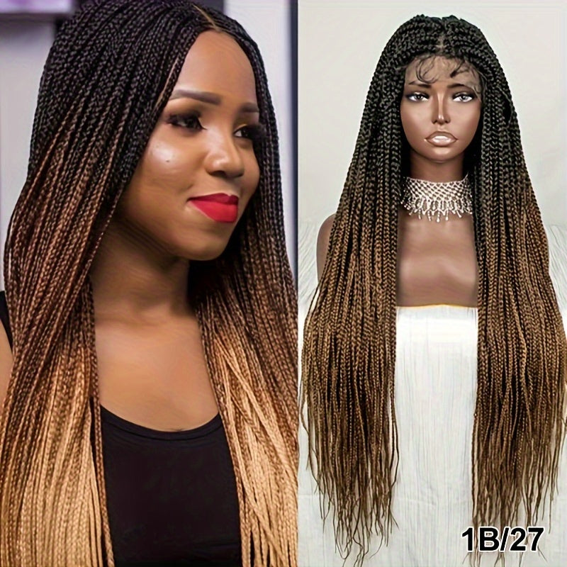 36 Full Lace, 250% Density, Hand-Braided Synthetic Wig - Easy to Wear, Classic Box Braid Style for Women - Long-Lasting, Natural-Looking, and Versatile Hairpiece