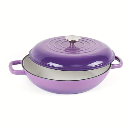 1pc 3qt Cast Iron Enameled Braiser Pan, 11 Inch, No Coating, Versatile For Gas, Oven & Grill, Smooth Surface, Multi-Use Pot For Various Stovetops