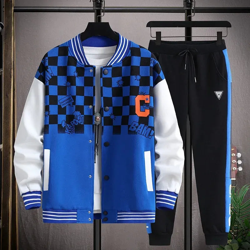 Men's Jacket Sets Letter Print Harajuku Baseball Uniform Casual Single-breasted Hip Hop Sports Two-piece Sets Men's Tracksuits