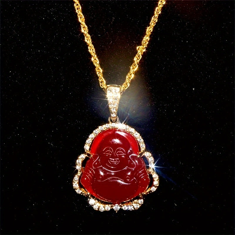 Good Luck Necklace Shiny Rhinestone Decor Buddha Necklace Light Luxury Pendant Necklace For Women Teen Gift