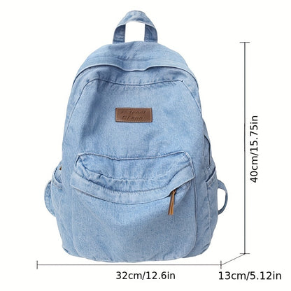 Fashion Denim Backpack, Preppy College School Daypack, Travel Commute Knapsack & Laptop Bag