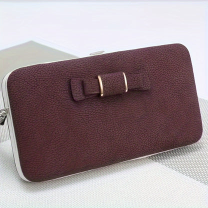 Elegant Bow Decor Phone Wallet, Fashion Phone Case With Card Slots & Zipper Pocket