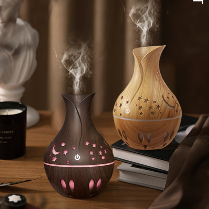 1pc, 130ml Stylish Wood Grain USB Air Humidifier with Star Colorful Night Light - Compact, Whisper-Quiet, Fragrance Diffuser, Humectant, and Air Purifier for Home, Office, Bedroom, Travel - Portable, Easy to Clean, and Energy Efficient