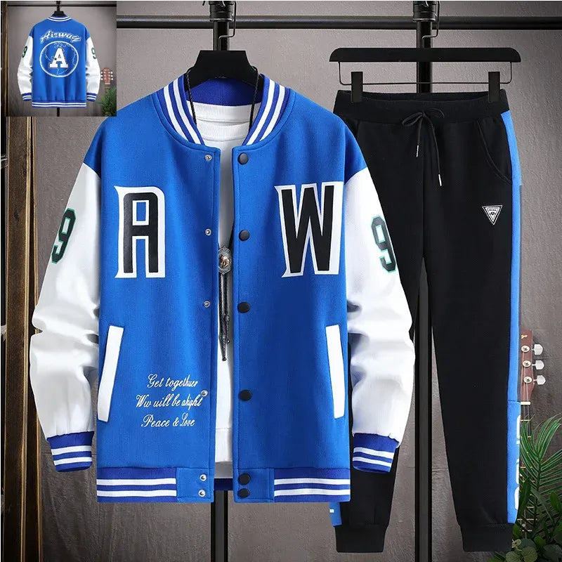 Men's Jacket Sets Letter Print Harajuku Baseball Uniform Casual Single-breasted Hip Hop Sports Two-piece Sets Men's Tracksuits