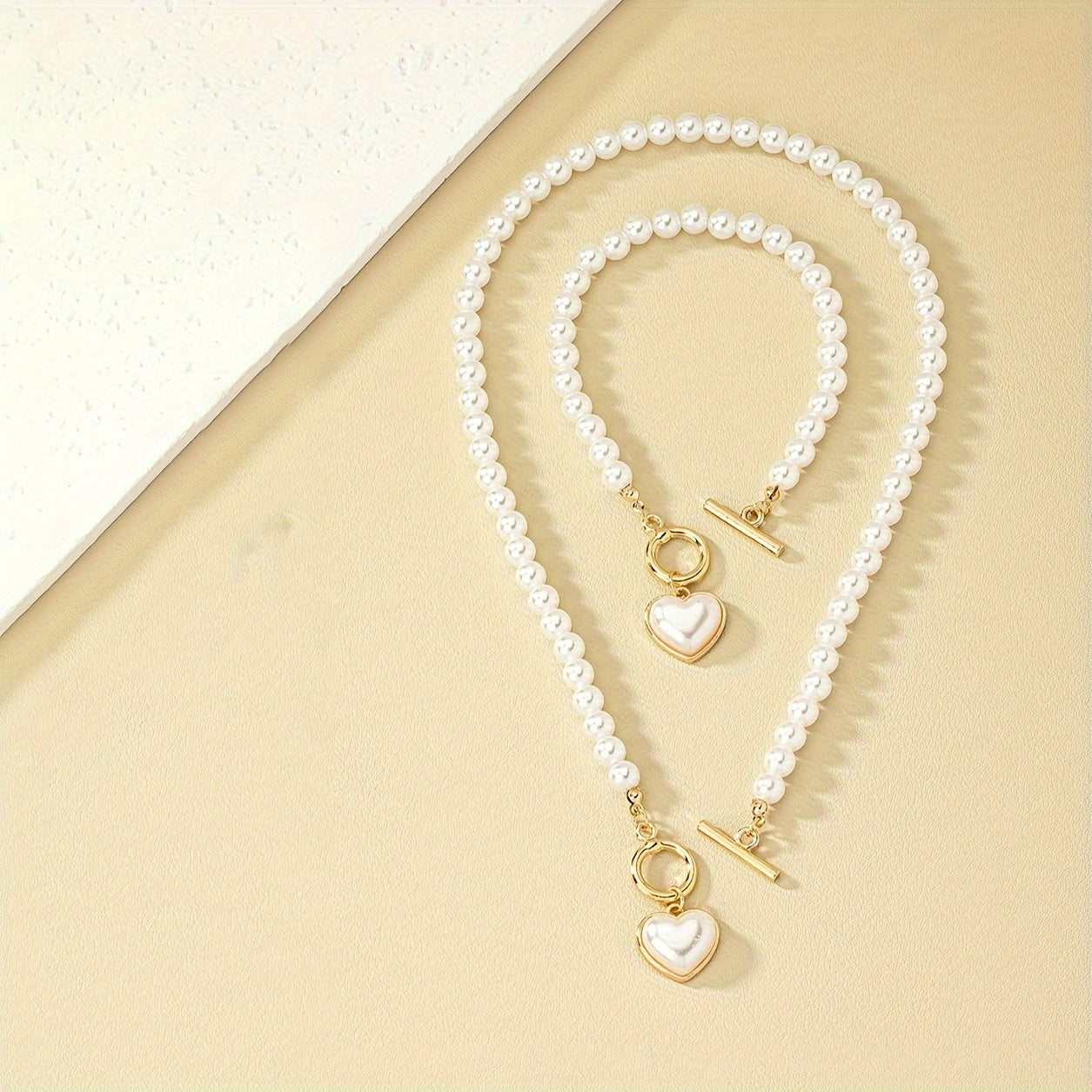 Elegant French-Style Heart Charm Jewelry Set - Chic Necklace & Bracelet, Perfect Gift for Everyday Elegance