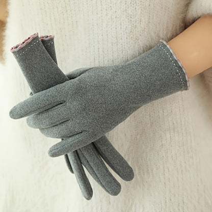 Luxurious Winter Full Finger Gloves - Soft Fleece Lining, Touch Screen Compatible, Windproof, Elastic, and Warm for Ladies - Perfect for Driving, Cycling, and Weekend Casual Outings