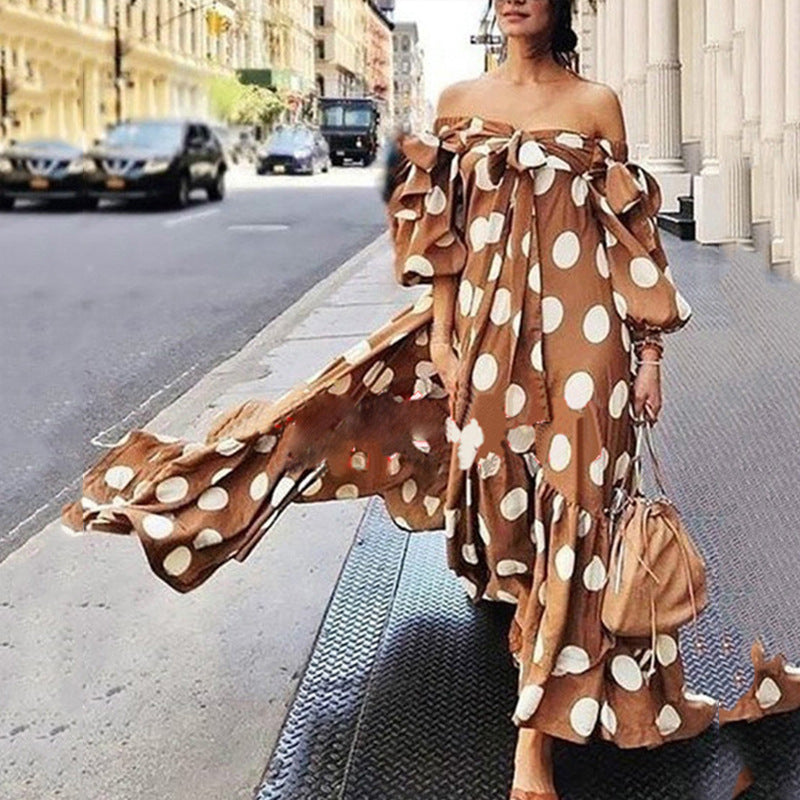 2025 2025 Popular trade New women's dress  off-the-shoulder polka dot casual bohemian long dress