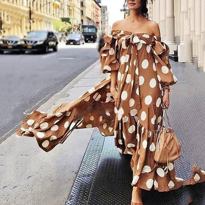 2025 2025 Popular trade New women's dress  off-the-shoulder polka dot casual bohemian long dress