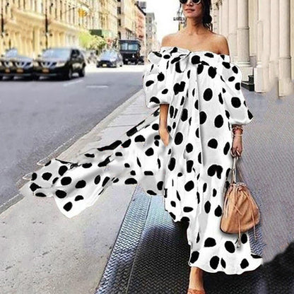 2025 2025 Popular trade New women's dress  off-the-shoulder polka dot casual bohemian long dress