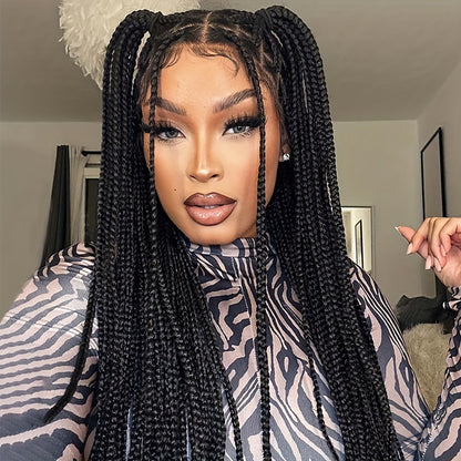 36 Full Lace, 250% Density, Hand-Braided Synthetic Wig - Easy to Wear, Classic Box Braid Style for Women - Long-Lasting, Natural-Looking, and Versatile Hairpiece