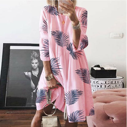 2025 New spring and summer new 2025 women's clothing retro printing crew neck dress digital printing multi-color skirt