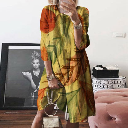 2025 New spring and summer new 2025 women's clothing retro printing crew neck dress digital printing multi-color skirt