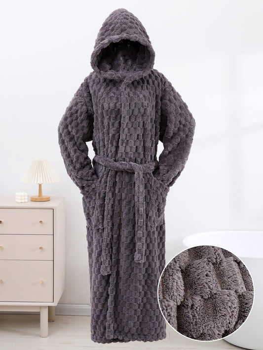 Cozy Fleece Hooded Pajamas Robe - Soft, Warm, and Comfy Lounge Wear with Pocket, Hair Dry Hat, and Adjustable Hood - Suitable for Men of 170-190cm Height (66.93-74.8inch), M, L, XL Sizes