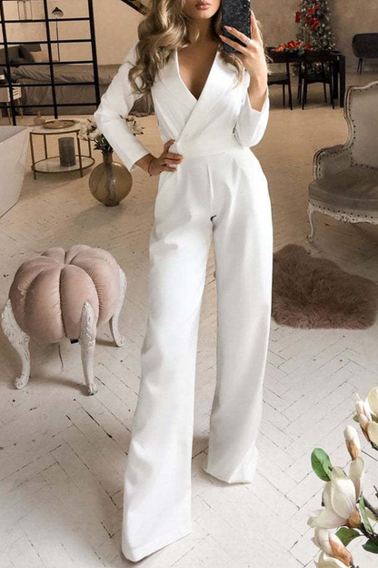 Fashion Elegant Solid Patchwork Turndown Collar Straight Jumpsuits