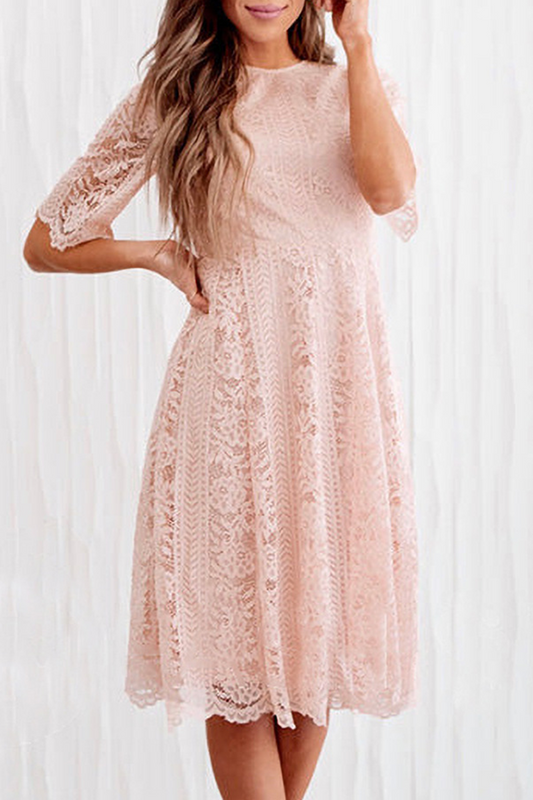 Casual Solid Lace O Neck Cake Skirt Dresses