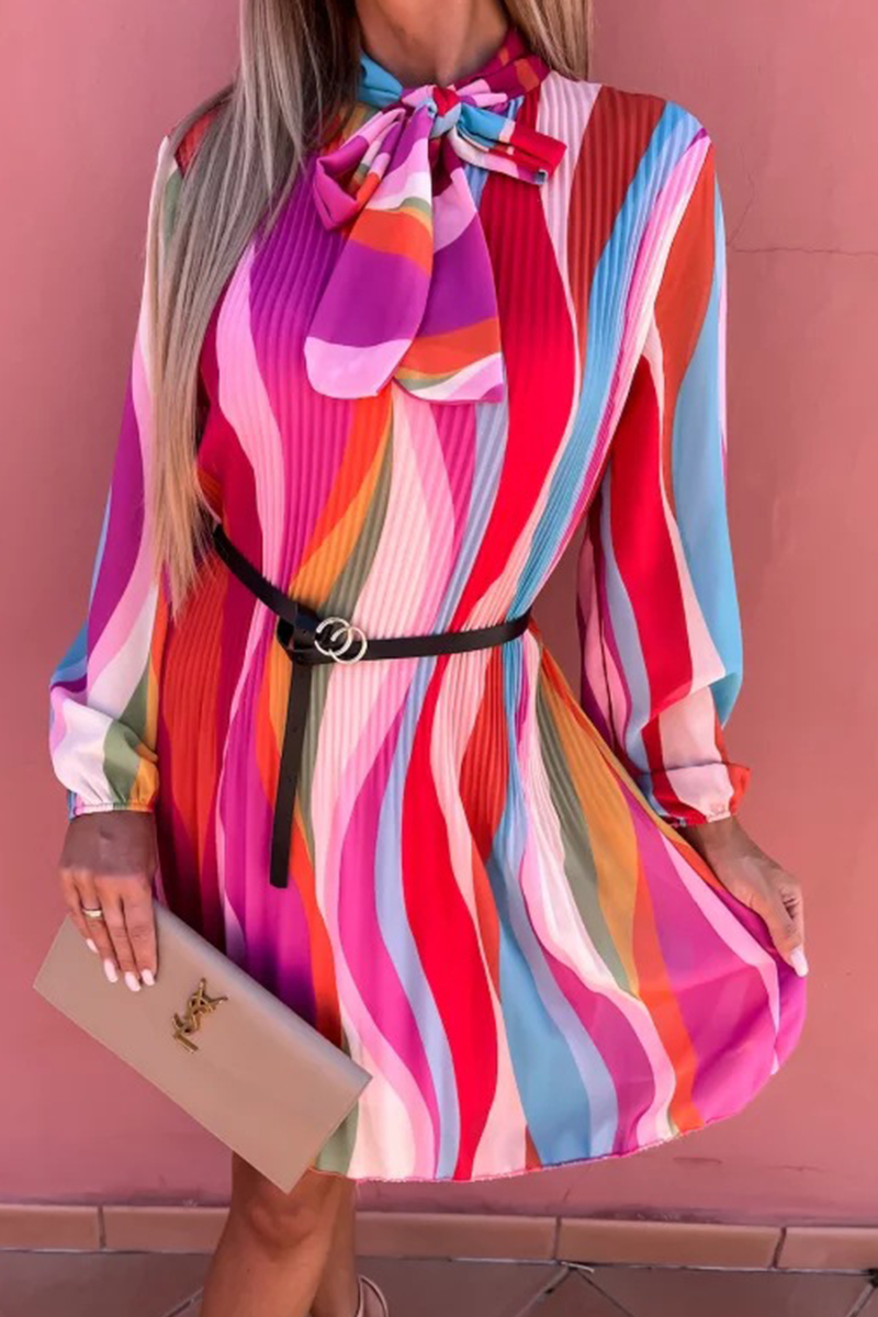 Fashion Striped Bandage O Neck Straight Dresses