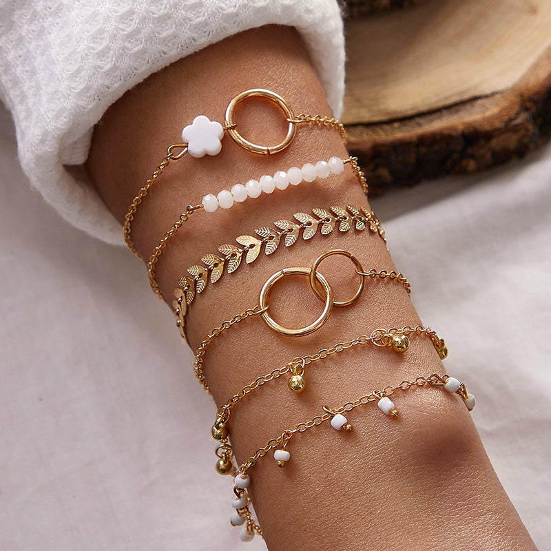 Trendy 6-Piece Stackable Bracelet Set with Adjustable Geometric & Tassel Design - Perfect for Everyday & Special Occasions