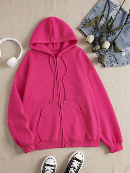 NEW EZwear Solid Drawstring Pocket Zip Up Thermal Lined Hoodie