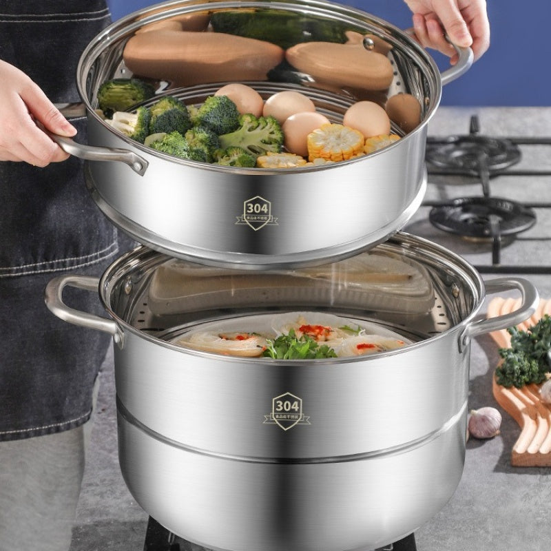 1 Set 3-Tier Premium Stainless Steel Steamer Cookware Set - Kitchen & Dining Essential for Easy Chinese Cooking with Non-Stick Pot, Lids, and Healthy Food Preparation - Space-Saving, Durable, and Easy to Clean Design