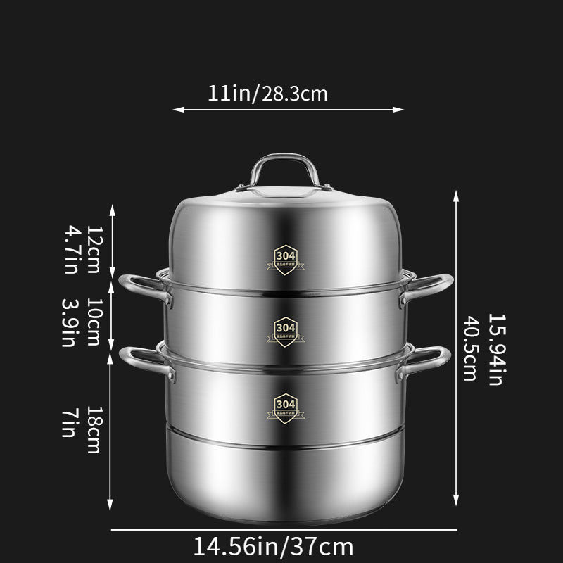 1 Set 3-Tier Premium Stainless Steel Steamer Cookware Set - Kitchen & Dining Essential for Easy Chinese Cooking with Non-Stick Pot, Lids, and Healthy Food Preparation - Space-Saving, Durable, and Easy to Clean Design