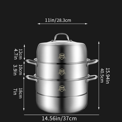 1 Set 3-Tier Premium Stainless Steel Steamer Cookware Set - Kitchen & Dining Essential for Easy Chinese Cooking with Non-Stick Pot, Lids, and Healthy Food Preparation - Space-Saving, Durable, and Easy to Clean Design