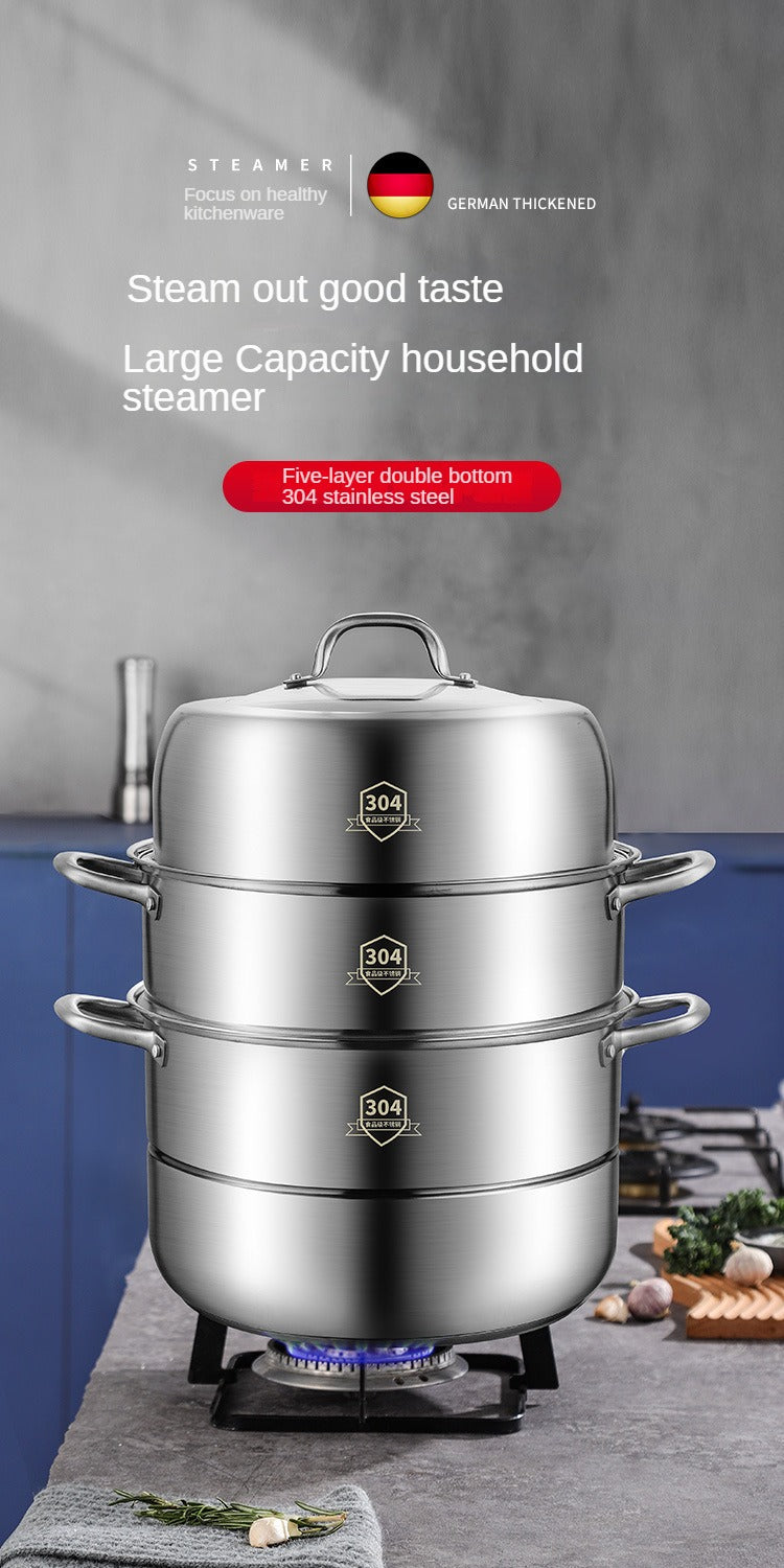 1 Set 3-Tier Premium Stainless Steel Steamer Cookware Set - Kitchen & Dining Essential for Easy Chinese Cooking with Non-Stick Pot, Lids, and Healthy Food Preparation - Space-Saving, Durable, and Easy to Clean Design