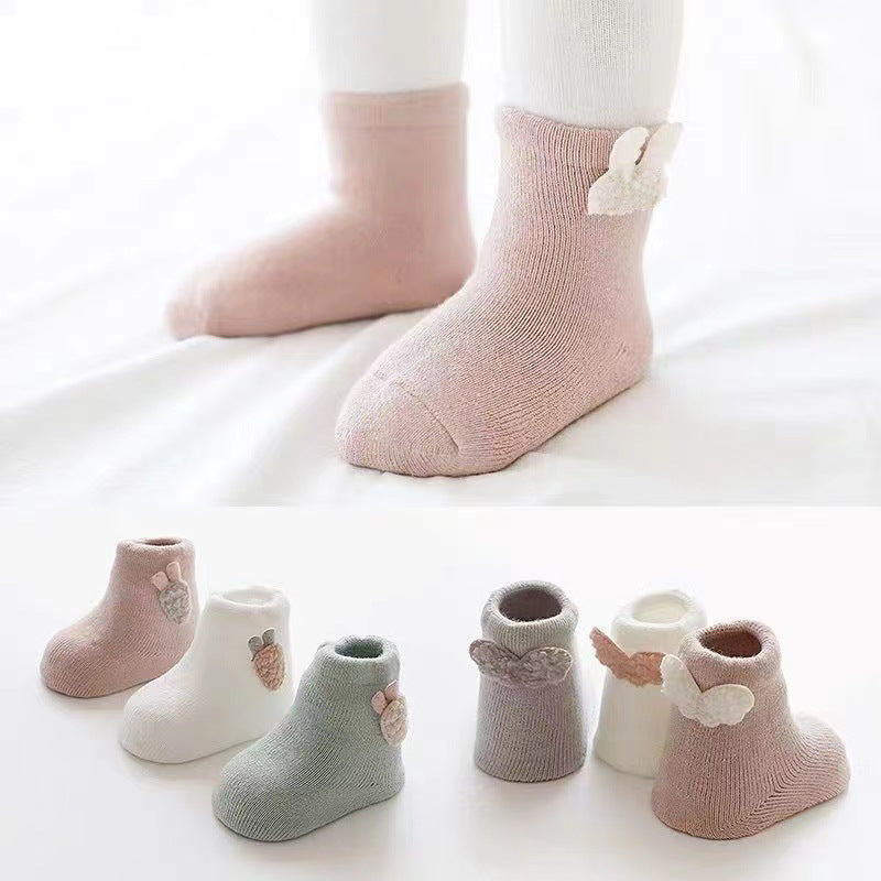 3 Pairs Of Solid Autumn And Winter Baby Girl's Socks Thickened Crew Socks Children's Warm Socks