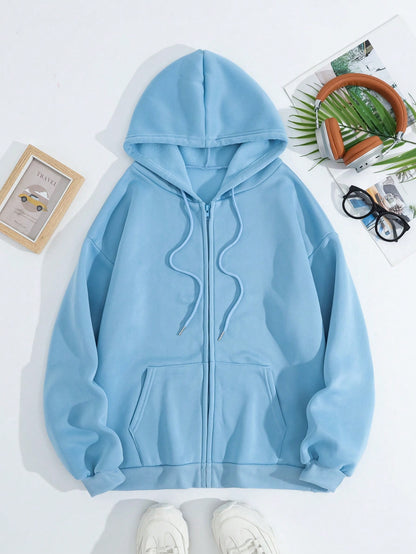 NEW EZwear Solid Drawstring Pocket Zip Up Thermal Lined Hoodie