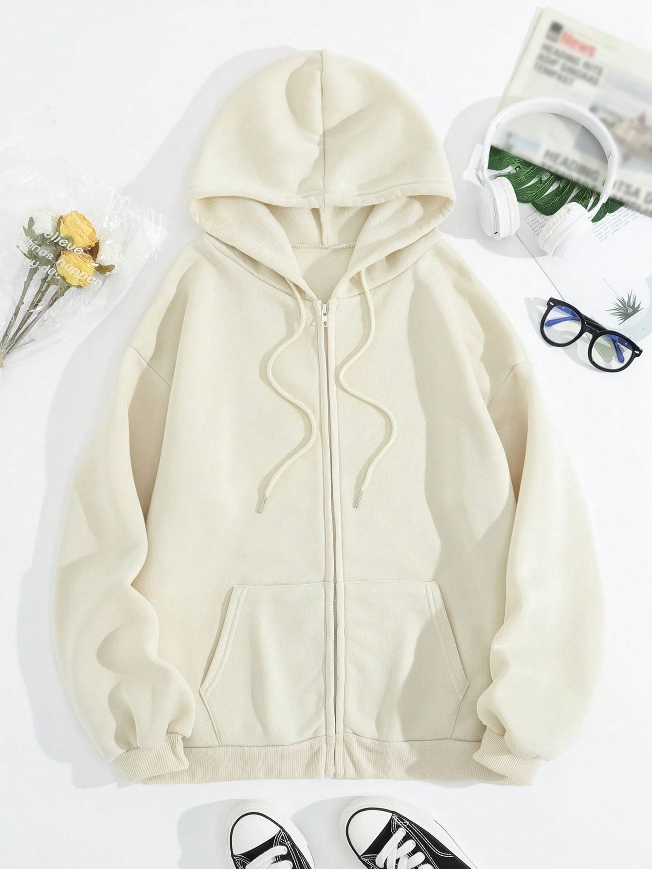 NEW EZwear Solid Drawstring Pocket Zip Up Thermal Lined Hoodie