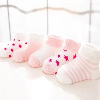 5pairs Baby Boys Girls Kids Thickened Warm Socks Shoes For Autumn Winter, Cartoon Pattern Cute Floor Socks, Toddlers Newborn Infants Children's Trendy Socks