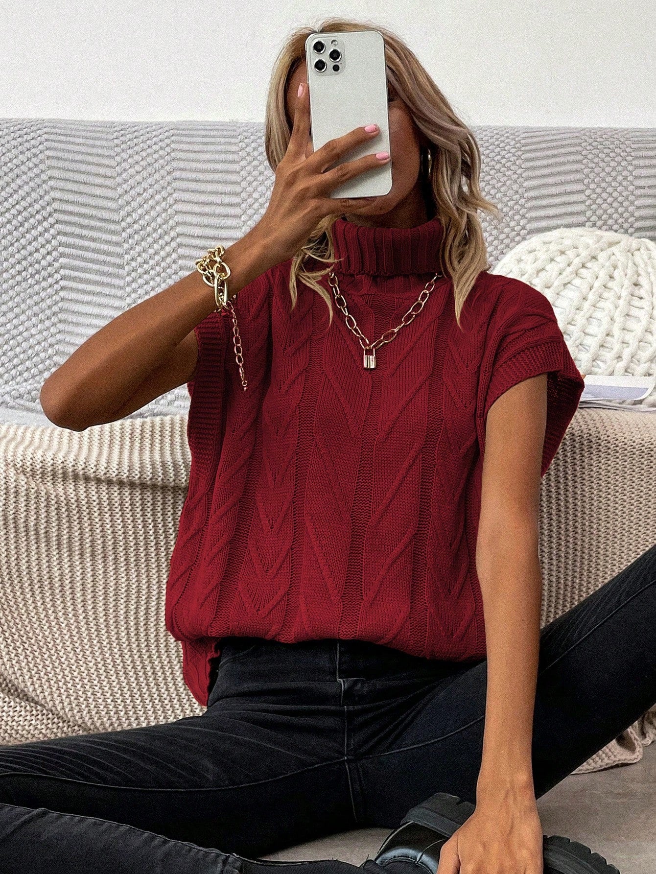 NEW Frenchy Women's Turtle Neck Solid Color Sweater Vest