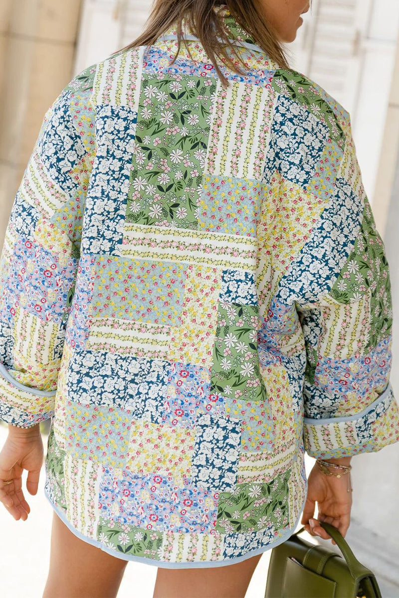 Casual Floral Pocket Turndown Collar Outerwear