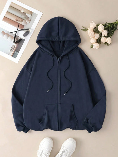 NEW EZwear Solid Drawstring Pocket Zip Up Thermal Lined Hoodie