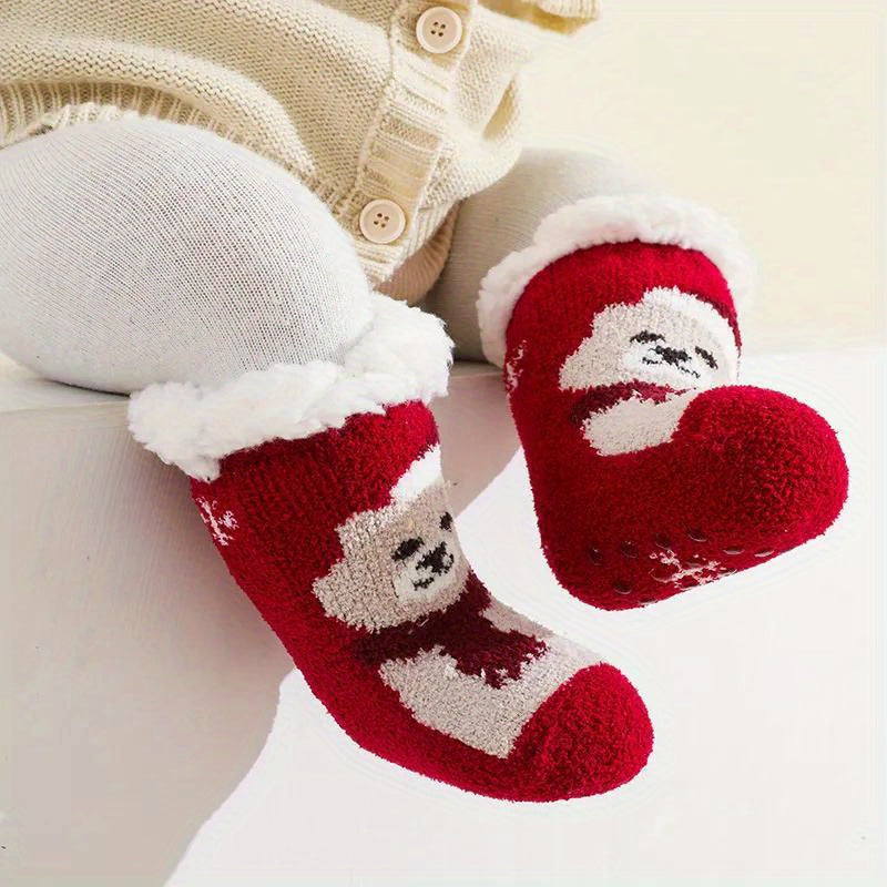 Baby Boy's Cute Winter Baby Cartoon Christmas Socks Thickened Warm Newborn Floor Socks Non-slip Children's Socks 0-2 Years