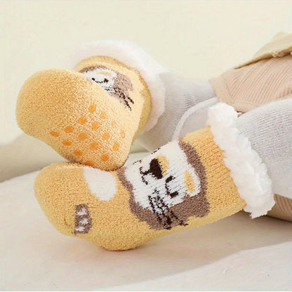 Baby Boy's Cute Winter Baby Cartoon Christmas Socks Thickened Warm Newborn Floor Socks Non-slip Children's Socks 0-2 Years