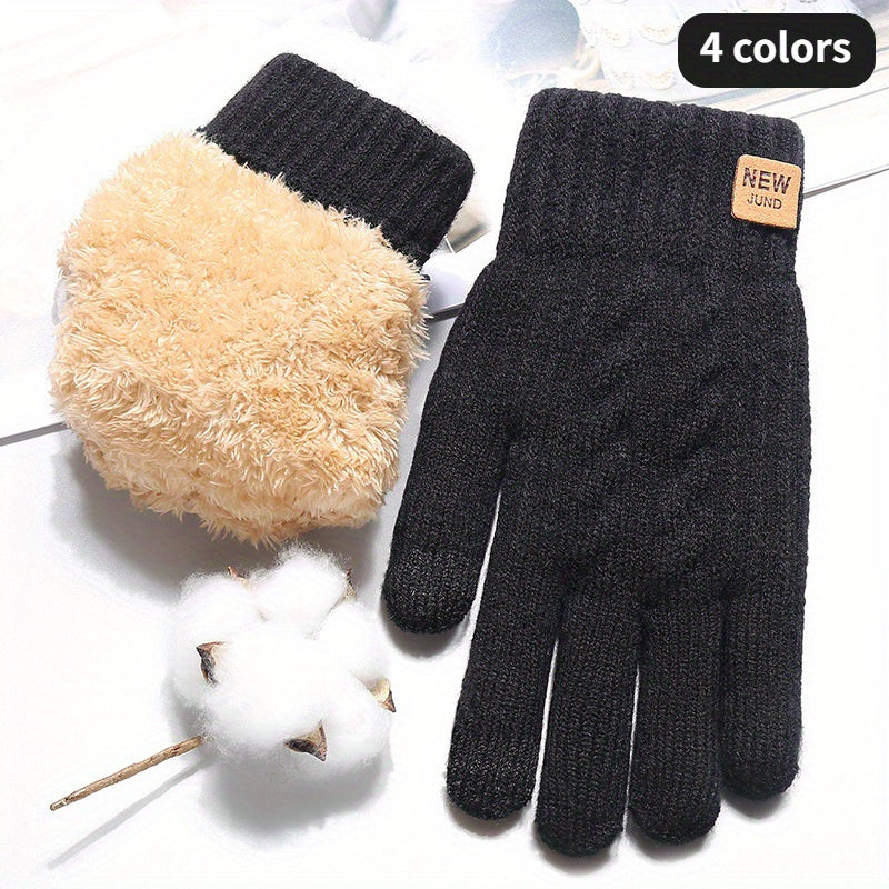 1 Pair Winter Thickened Gloves, Double Layer Velvet Touch Screen Gloves, Windproof Knitted Gloves For Outdoor Cycling Running