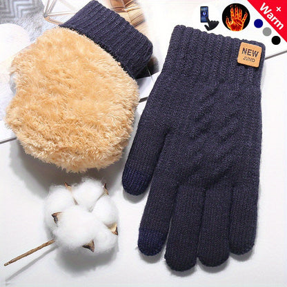 1 Pair Winter Thickened Gloves, Double Layer Velvet Touch Screen Gloves, Windproof Knitted Gloves For Outdoor Cycling Running