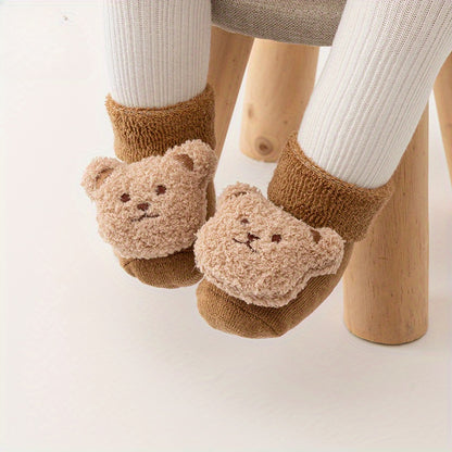 Newborn Baby Autumn And Winter Thickened Warm Non-slip Terry Socks, Baby Cartoon Bear 3D Decor Toddler Floor Socks