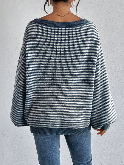 NEW LUNE Striped Pattern Drop Shoulder Sweater