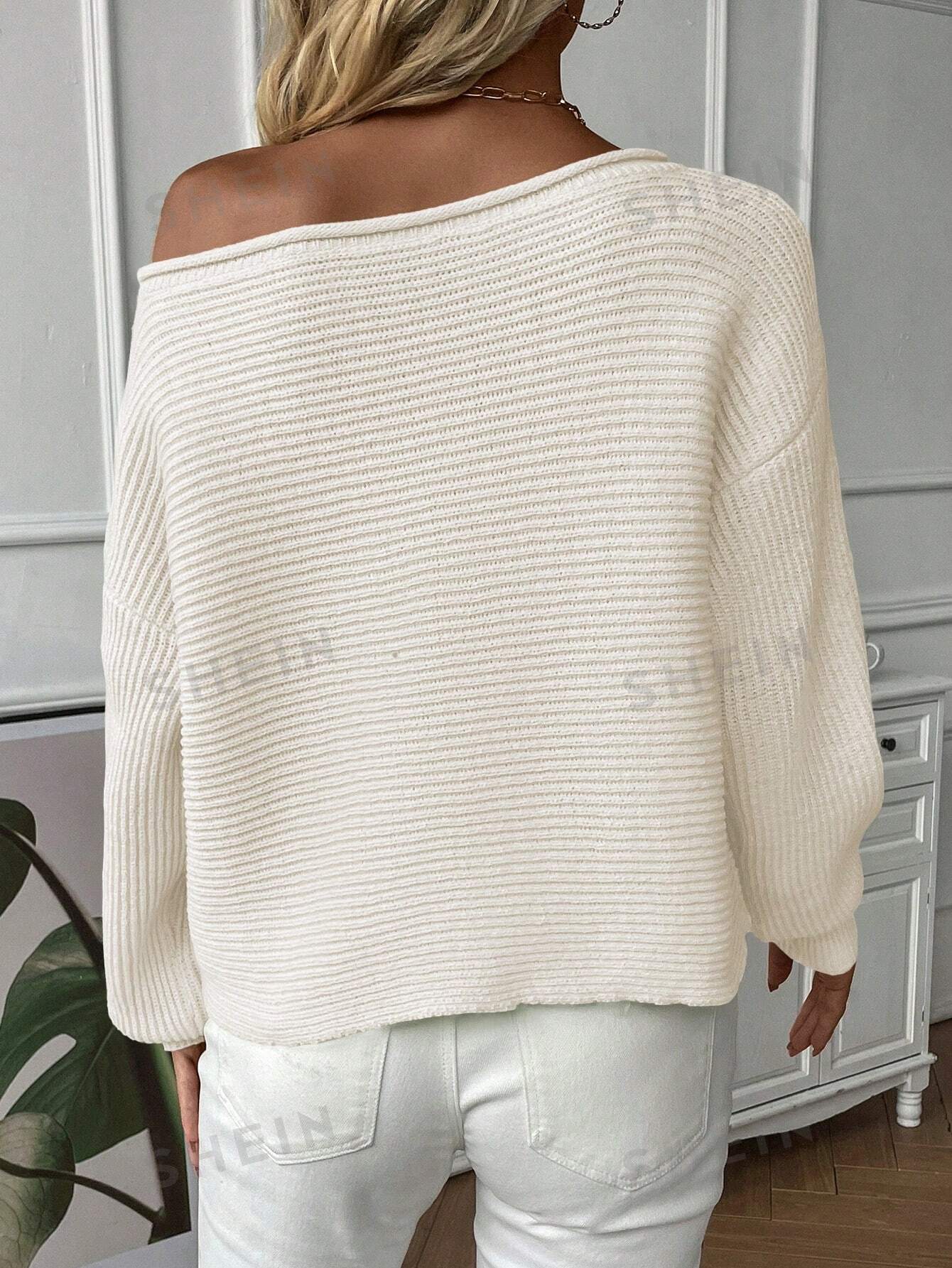 NEW Essnce Women's Asymmetrical Neckline Sweater Pullover