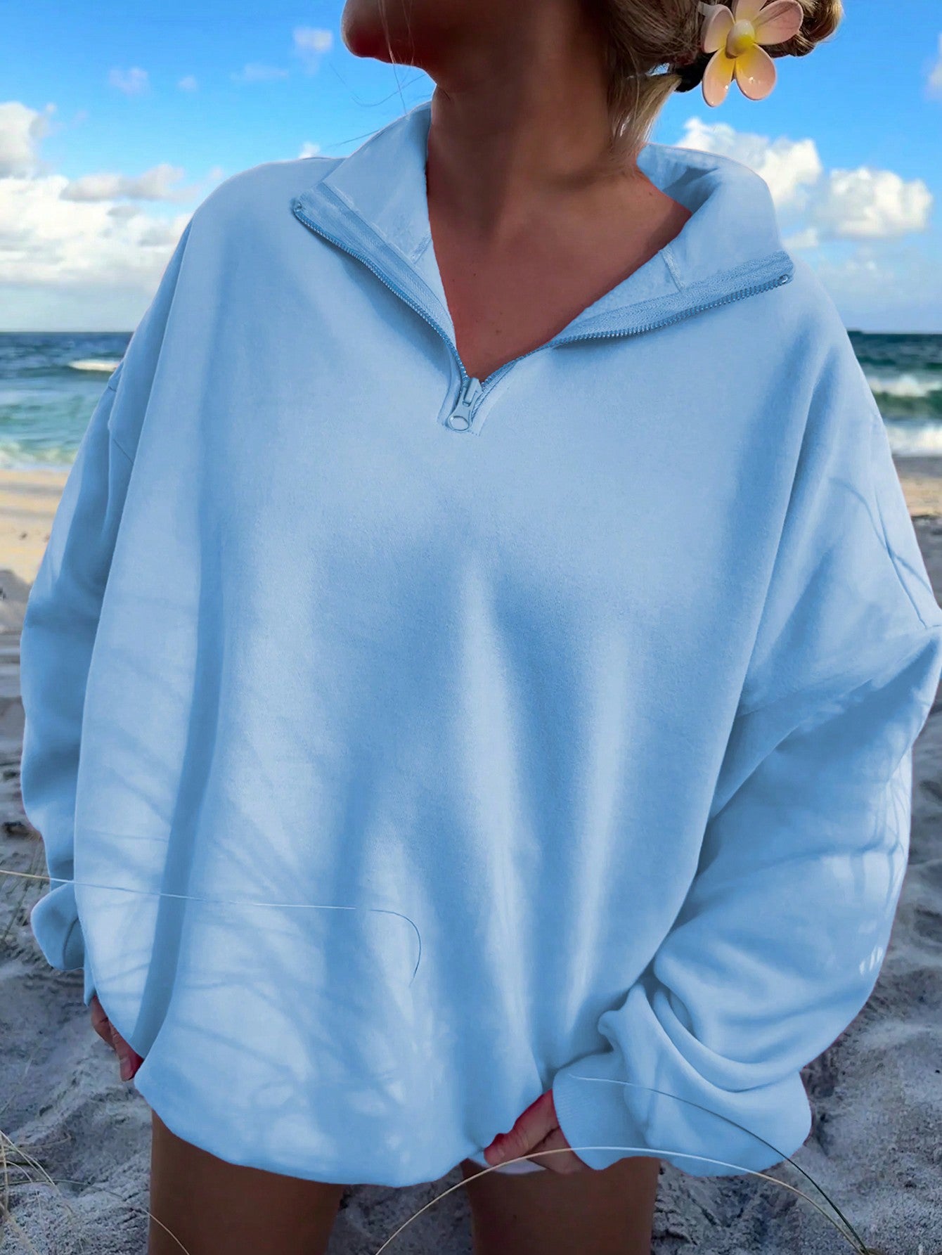 NEW EZwear Solid Color Drop Shoulder Sweatshirt