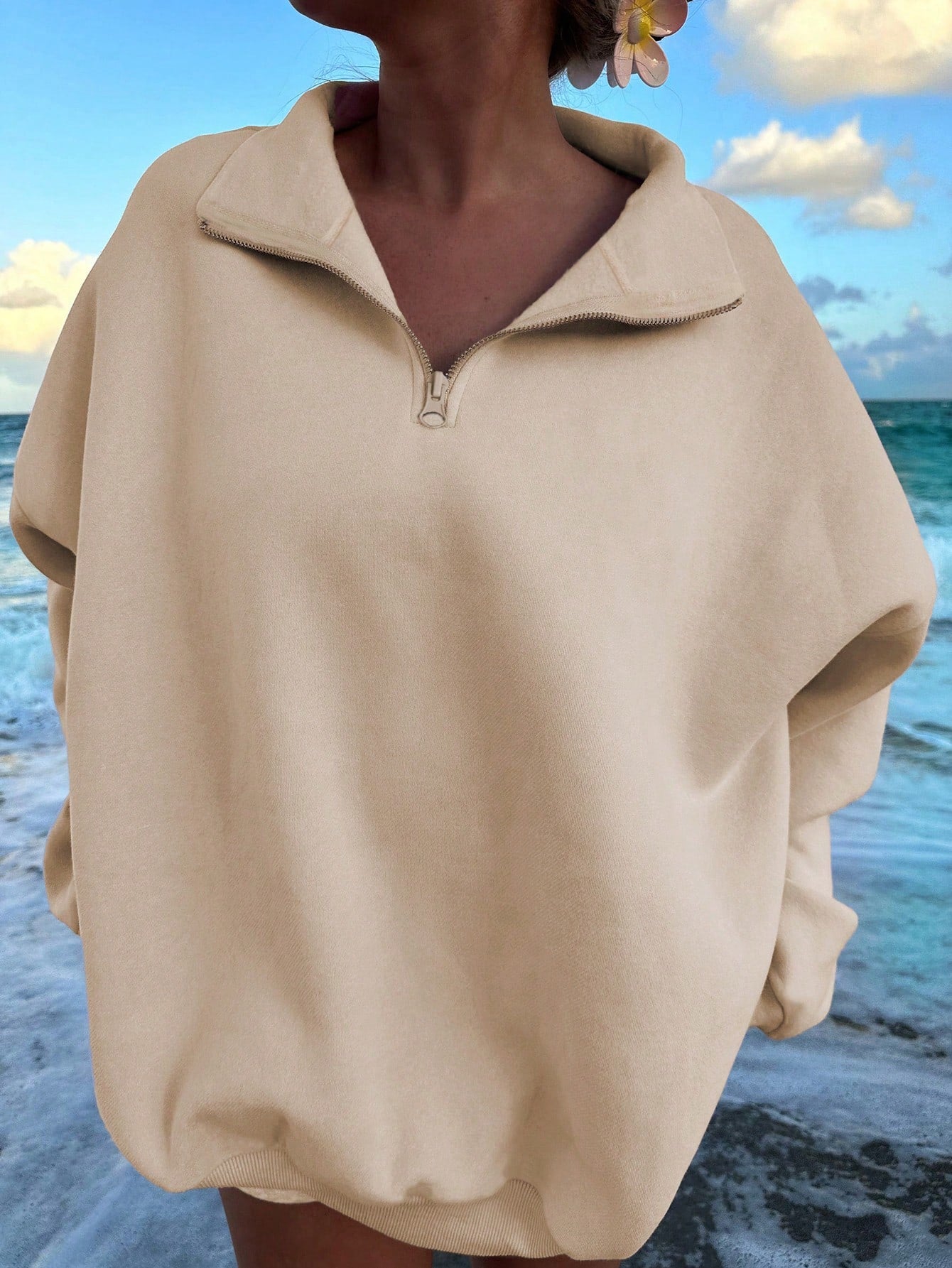 NEW EZwear Solid Color Drop Shoulder Sweatshirt